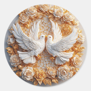 Pegatina Redonda Palomas Blancas para Regalos y Decoración Elegante