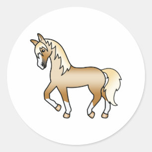 Pegatina Redonda Palomino Trotting Horse Cute Personalizado Ilustra