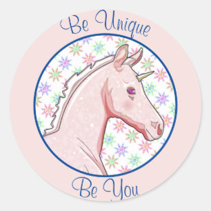 Pegatina Redonda Palomino Unicornio rosa lilo (rosa/azul)