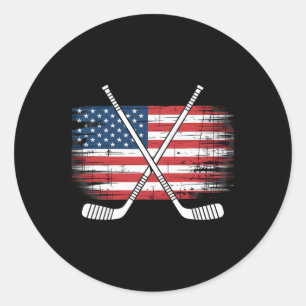 Pegatina Redonda Palos de Hockey con Bandera Americana Patriótico D