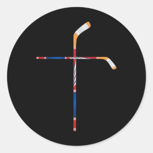 Pegatina Redonda Palos de Hockey sobre Hielo Cristianos Cruz Fe Dep