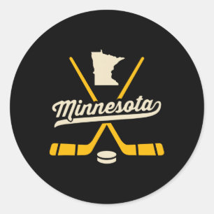 Pegatina Redonda Palos de Hockey sobre Hielo Vintage de Minnesota R
