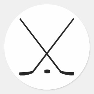 Pegatina Redonda Palos De Hockey Y Puck