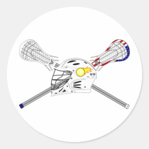 Pegatina Redonda Palos de lacrosse con casco