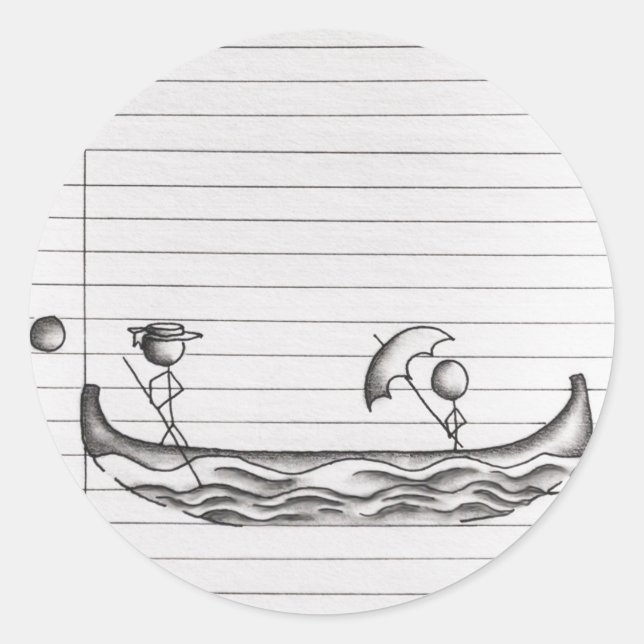 Pegatina Redonda Palos en un bote Gondola (Anverso)