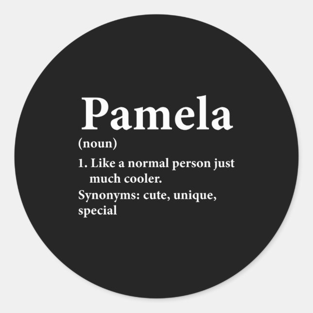 Pegatina Redonda Pamela Name Definition Funny D  (Anverso)