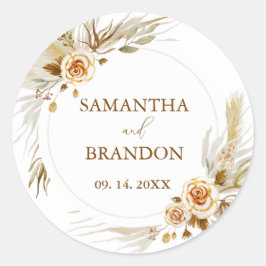 Pegatina Redonda Pampas Boda tropical elegante