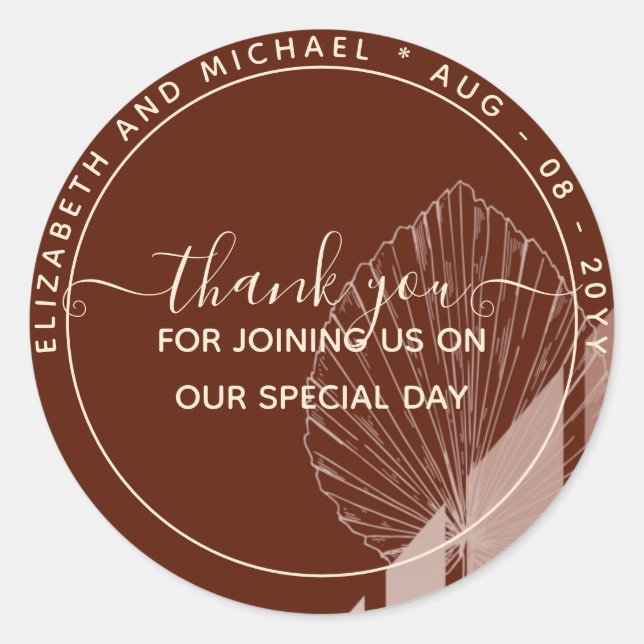 Pegatina Redonda Pampas Burgundy Gracias Por Favor (Anverso)