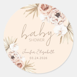 Pegatina Redonda Pampas Grass Boho Bohemian Baby Shower