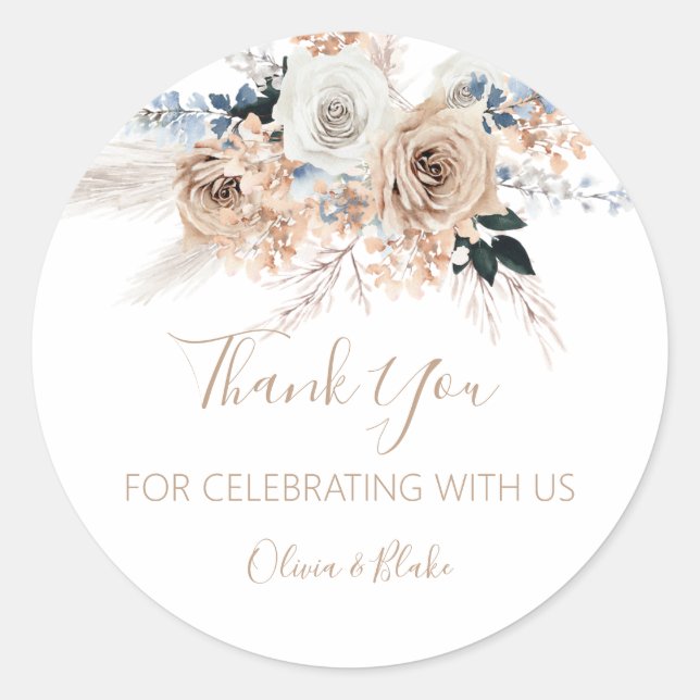Pegatina Redonda Pampas Grass Boho Wedding Favor Stickers (Anverso)