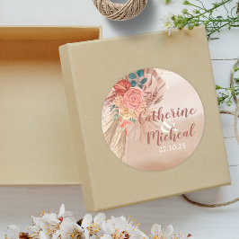 Pegatina Redonda Pampas Grass Floral Terracotta Boho Moda Boda