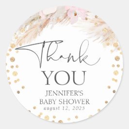 Pegatina Redonda Pampas Grass Gold Confetti Gracias