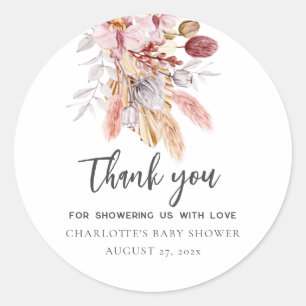 Pegatina Redonda Pampas Grass Terracotta Baby Shower Gracias
