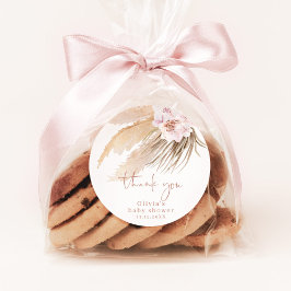 Pegatina Redonda Pampas hierba bohemia bebé ducha