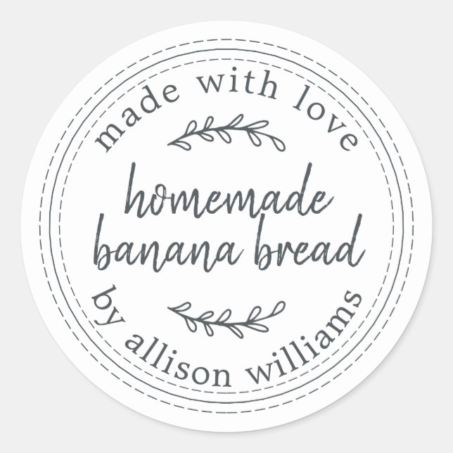 Pegatina Redonda Pan de banana casero rústico blanco negro (Anverso)