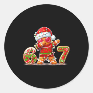 Pegatina Redonda Pan de Jengibre de Navidad Seis Siete 67 Goteo de