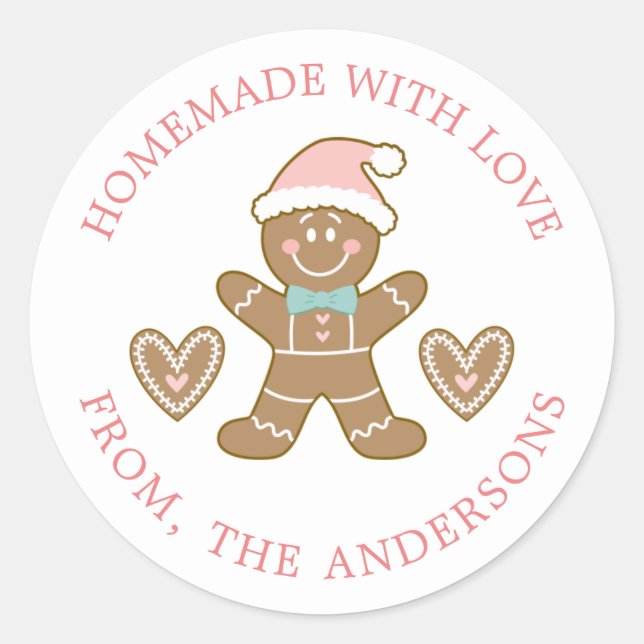 Pegatina Redonda Pan de Jengibre Hecho Con Amor Navidad (Anverso)