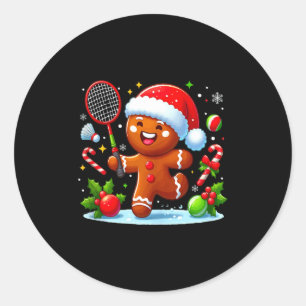 Pegatina Redonda Pan de jengibre Navidad jugando bádminton divertid