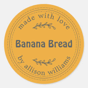 Pegatina Redonda Pan de plátano casero de color amarillo meloso