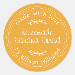 Pegatina Redonda Pan de plátano casero de color amarillo meloso