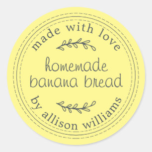 Pegatina Redonda Pan de plátano casero de rusia amarillo
