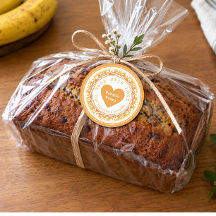 Pegatina Redonda Pan De Plátano Casero Hecho Con Amor Amarillo Nara