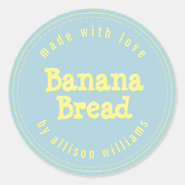 Pegatina Redonda Pan de plátano casero moderno azul amarillo