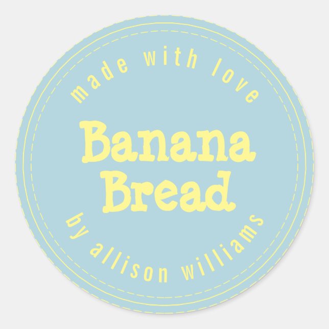 Pegatina Redonda Pan de plátano casero moderno azul amarillo (Anverso)