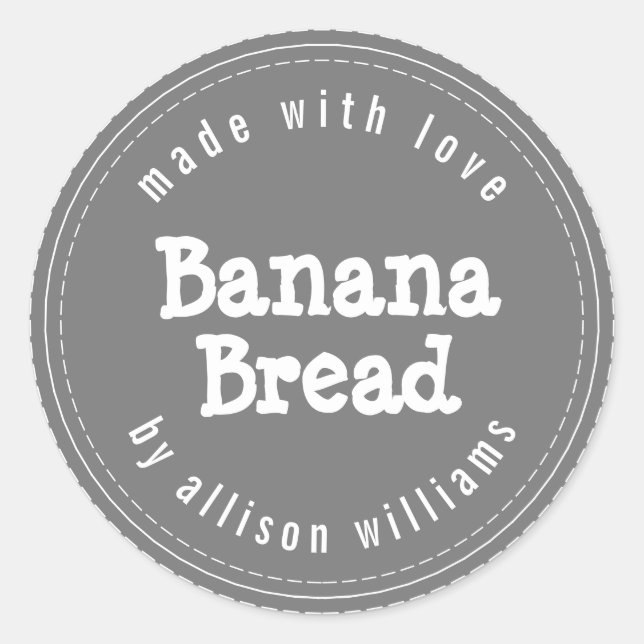 Pegatina Redonda Pan de Plátano Casero Moderno Gris Oscuro (Anverso)