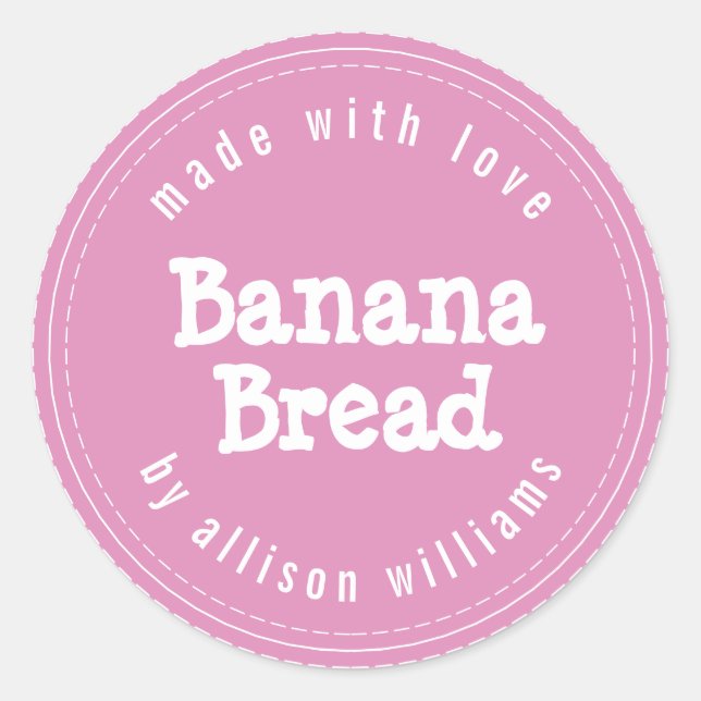 Pegatina Redonda Pan de Plátano Casero Moderno Rosa Fucsia (Anverso)