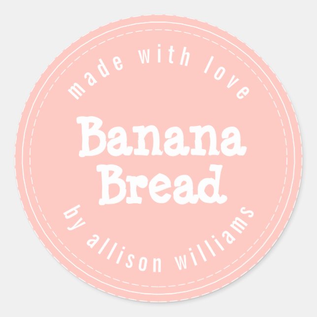 Pegatina Redonda Pan de Plátano Casero Moderno Rosa Pastel (Anverso)