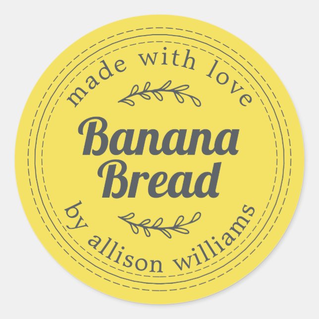 Pegatina Redonda Pan de Plátano Casero Rústico Amarillo (Anverso)