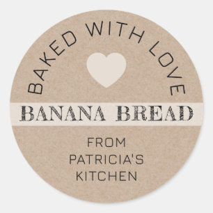 Pegatina Redonda Pan de Plátano Horneado con Amor de Papel Kraft Rú
