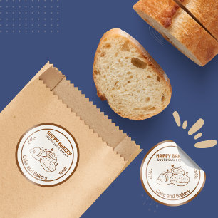 Pegatina Redonda Pan De Sourdough Panadería Iconos Tono de café