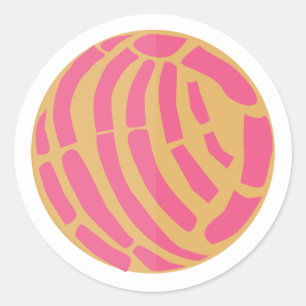 Pegatina Redonda Pan dulce rosa concha mexicano