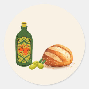 Pegatina Redonda Pan y Aceite de Oliva Minimalista