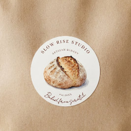 Pegatina Redonda Panadería Artesanal de Masa Madre con Acuarela Rús