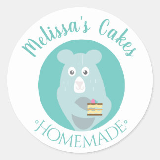 Pegatina Redonda Panadería Casera Logo de Pastel de Oso
