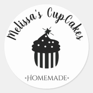 Pegatina Redonda Panadería casera Monocroma Minimalista CupCake