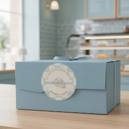 Pegatina Redonda Panadería de Croissant Cuadriculado Azul Claro Gra