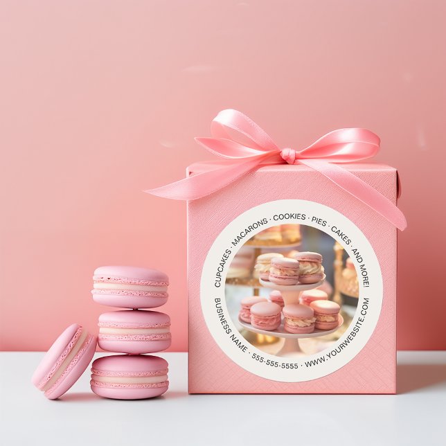 Pegatina Redonda Panadería de Cupcakes con Pastel de Fotos Personal (Personalized Photo Bakery Cupcake Cake Shop Classic Round Sticker by MINTIC DESIGN STUDIO)
