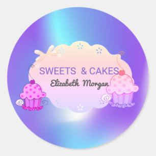 Pegatina Redonda Panadería de Cupcakes Holográficos con Estilo Feme