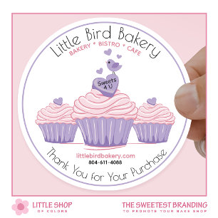 Pegatina Redonda Panadería de Cupcakes Rosados Personalizados Graci