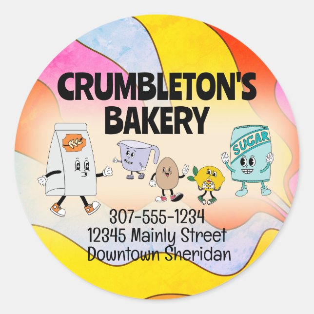 Pegatina Redonda Panadería de ingredientes de cocción retro hippie (Anverso)