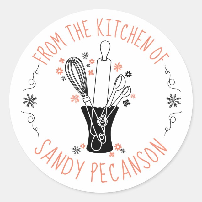 Pegatina Redonda panadería de jarrones de utensilios de cocina de (Anverso)