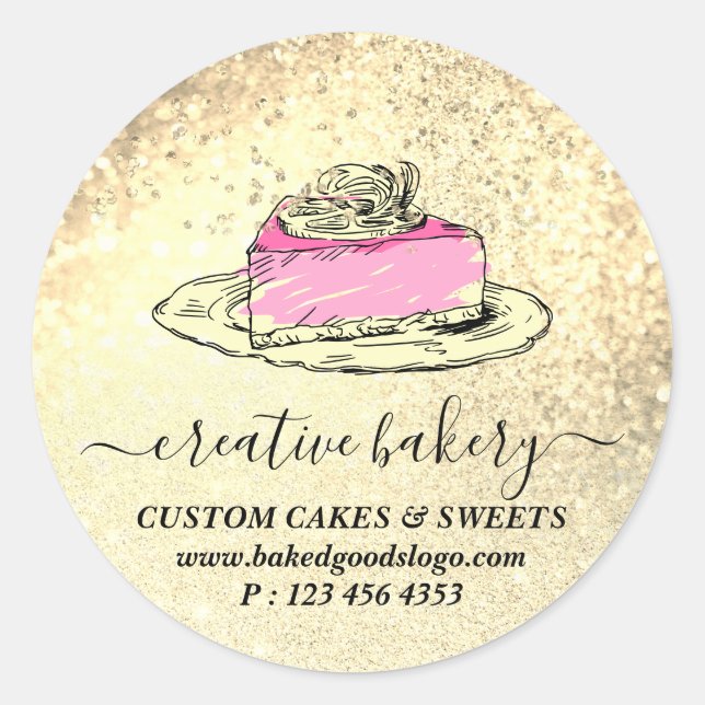 Pegatina Redonda Panadería de oro Pastel de pastelería de pasteles  (Anverso)