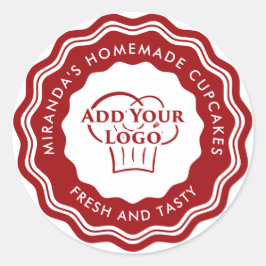 Pegatina Redonda Panadería de pasteles caseros con logotipo rojo mo