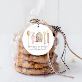 Pegatina Redonda Panadería de pasteles y utensilios del chef Baker