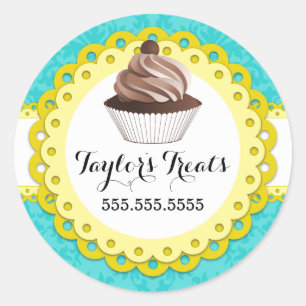 Pegatina Redonda Panadería de pastelitos Damask Semillas de vieiras
