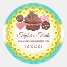 Pegatina Redonda Panadería de pastelitos Damask Semillas de vieiras